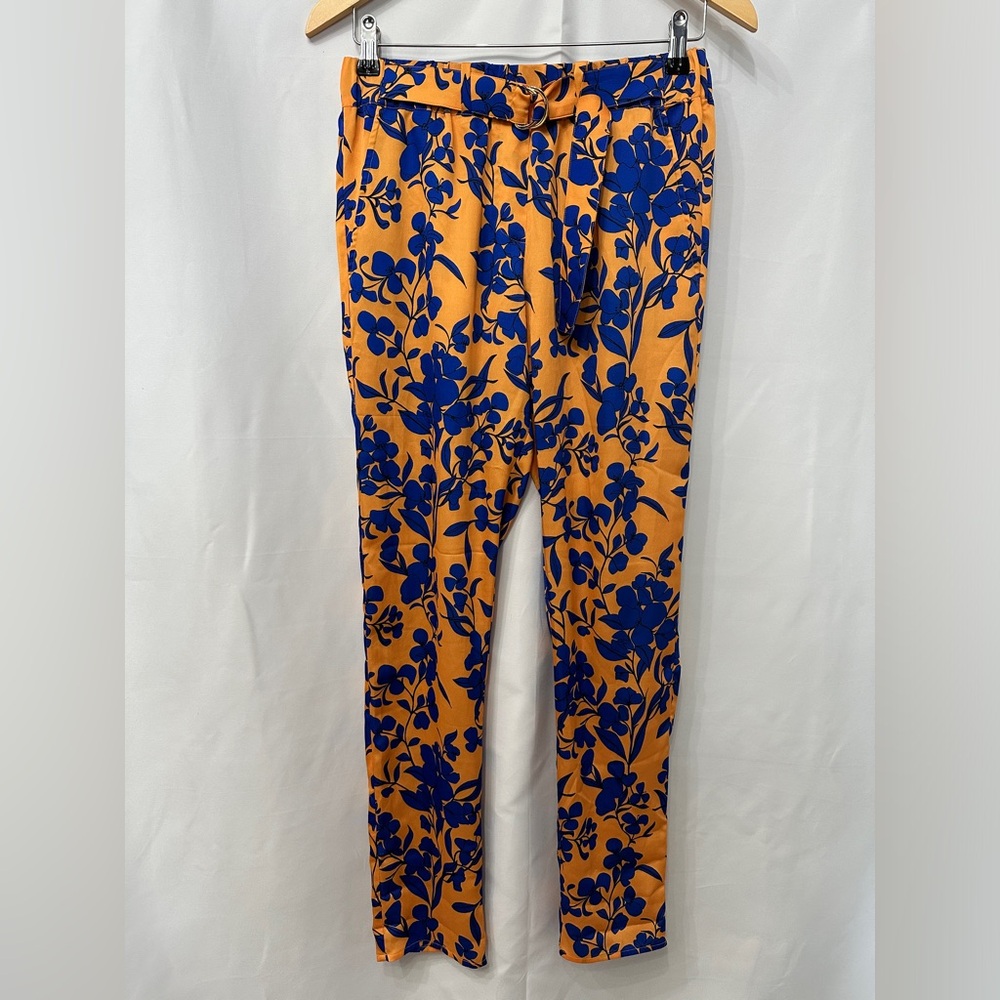 MARCIANO Bold Floral Satin Tapered Belted Pullon Pant Pockets Size XSmall